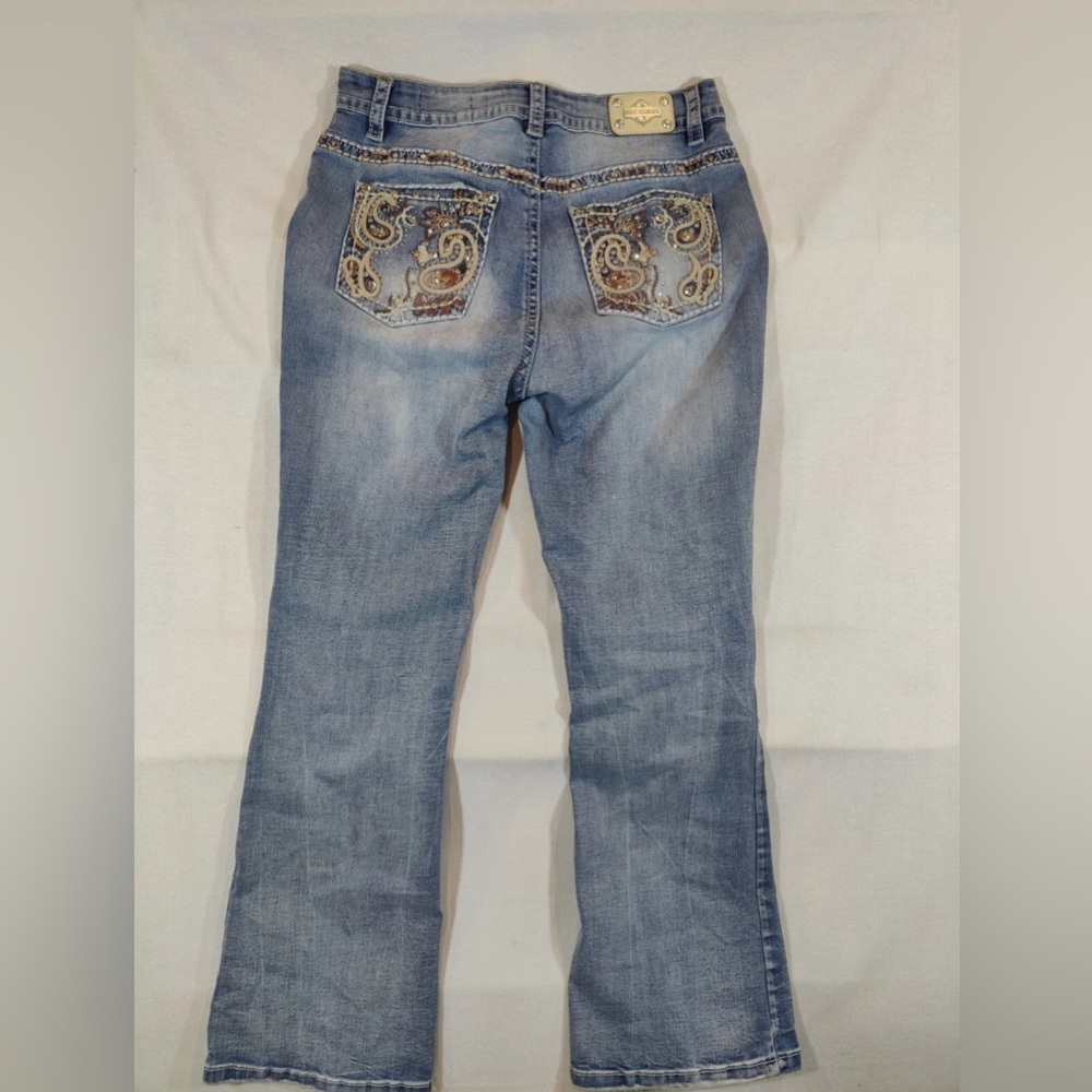 Sexy Couture Jeans Women's 13 Fit Boot Embellished Rhinestone Western Denim Blue